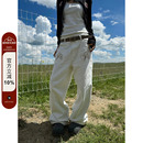 F383 美式复古刺绣水洗弯刀牛仔裤设计感直筒休闲阔腿百搭长裤潮