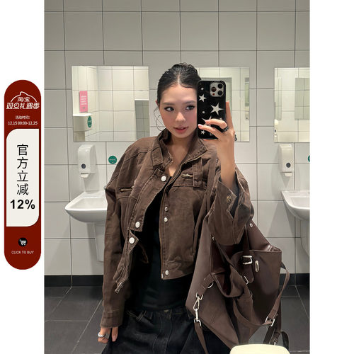 F383立领工装牛仔机车外套