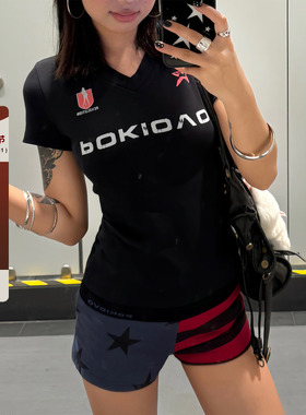 F383 美式短裤复古休闲百搭撞色星星印花条纹设计辣妹热裤女夏ins