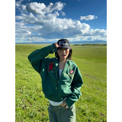 F383美式复古字母刺绣连帽卫衣