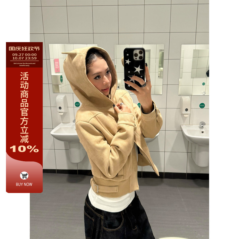 F383小恶魔设计短款连帽外套
