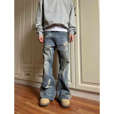 【F383】双腰头割破牛仔裤