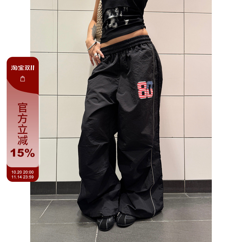F383美式街头反光条休闲裤