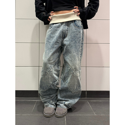 F383高街设计感做旧牛仔裤
