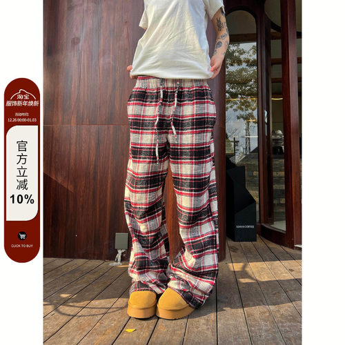 【F383】个性格纹抽绳长裤