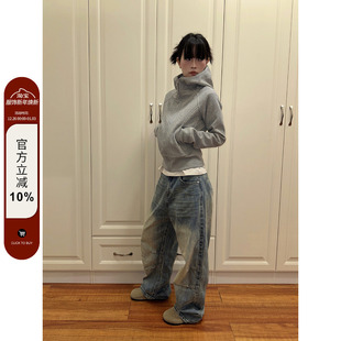 2025灰色短款 美式 连帽卫衣女早秋新款 显瘦长袖 拉链外套 修身 F383