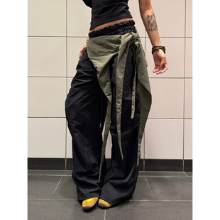 男女百搭长裤 复古多穿可拆卸腰带抽绳速干直筒伞兵裤 潮 美式 F383