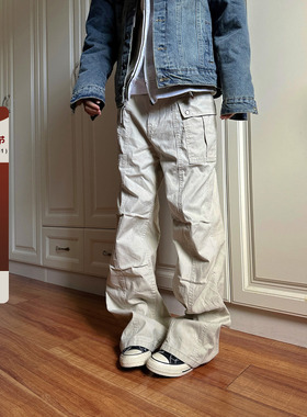 F383 2026美式复古褶皱宽松百搭直筒简约cleanfit工装长裤男女ins