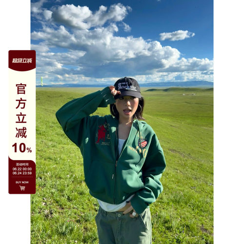 F383美式复古字母刺绣连帽卫衣