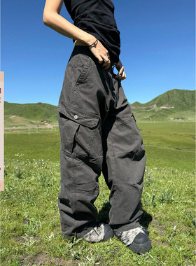 F383 美式复古解构设计感弯刀休闲裤男女宽松廓形多口袋工装裤潮