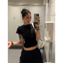 F383 2026夏季甜辣妹风烫钻修身短款T恤女美式正肩休闲短袖上衣潮