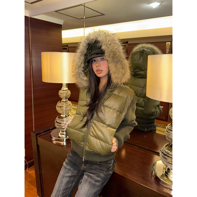 F383美式复古可拆卸毛领羽绒服