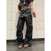 宽松休闲直筒拖地长裤 F383 裤 复古多口袋设计工装 男女ins 2025美式