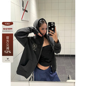 复古哥特风连帽开衫 F383 美式 印花卫衣男女宽松休闲百搭拉链外套