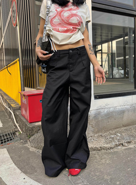 F383 2025美式复古简约百搭基础cleanfit显瘦休闲微喇西裤男女ins