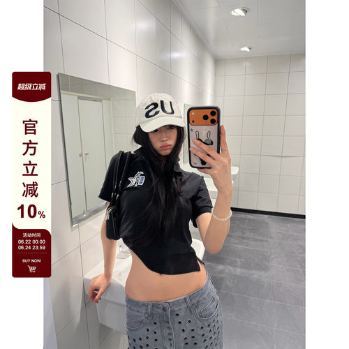 F383星星数字刺绣polo领短袖T恤