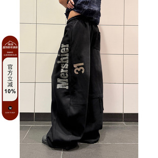 男女宽松休闲百搭直筒ins 复古做旧字母弯刀阔腿拖地卫裤 F383 美式