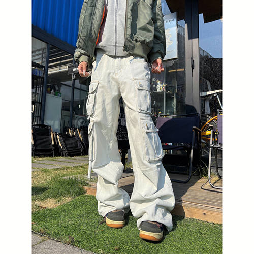 【F383】水洗多口袋工装裤