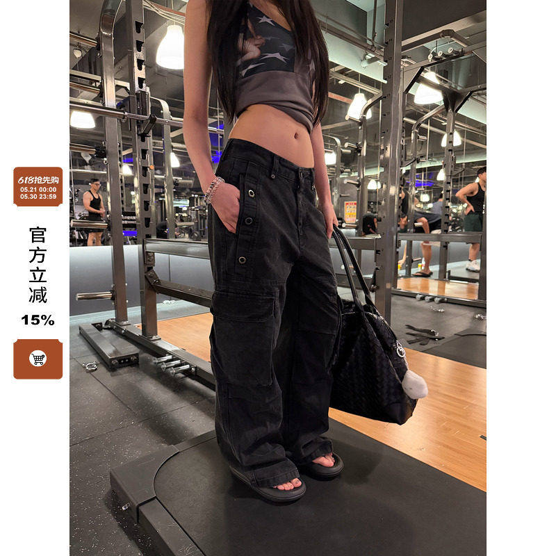F383 美式复古做旧cleanfit多口袋直筒百搭工装休闲裤男女春季ins