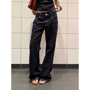F383 美式复古辣妹低腰牛仔裤女百搭直筒微喇垂感显瘦长裤子春秋
