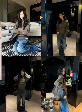 F383 美式复古可拆卸高领绞花蝙蝠袖毛衣女秋冬慵懒百搭显瘦上衣