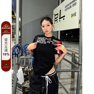 T恤宽松休闲百搭打底上衣男女 复古字母印花正肩短袖 F383 2025美式