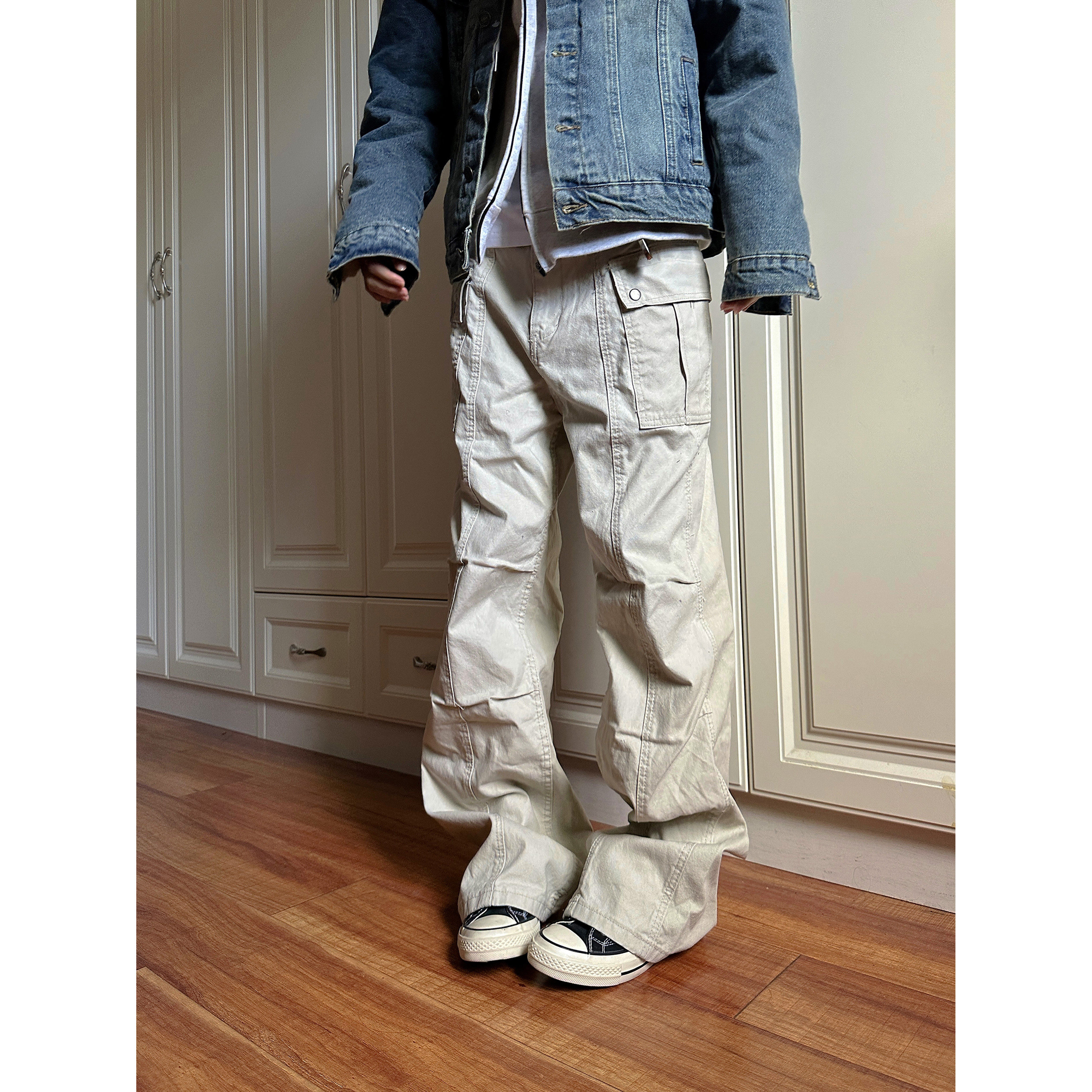 F383 2026美式复古褶皱宽松百搭直筒简约cleanfit工装长裤男女ins