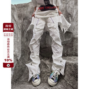 F383 腳機(jī)能拉鏈ins 嘻哈朋克風(fēng)褲 2022AW國潮原創(chuàng)百搭直筒蝙蝠長褲