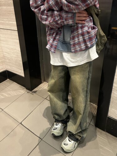F383男女同款长裤水洗毛边牛仔裤