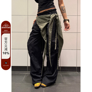 男女百搭长裤 复古多穿可拆卸腰带抽绳速干直筒伞兵裤 潮 美式 F383