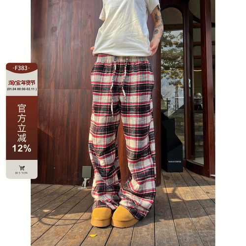 【F383】个性格纹抽绳长裤