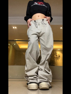 男女百搭休闲裤 长裤 2022AW国潮原创复古直筒抽绳可调节工装 F383