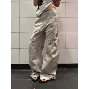 美式 裤 复古做旧设计感弯刀休闲裤 宽松廓形工装 ins 男女同款 F383
