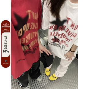 男女街头宽松T恤 复古字母星星印花短袖 F383 2023AW国潮原创美式