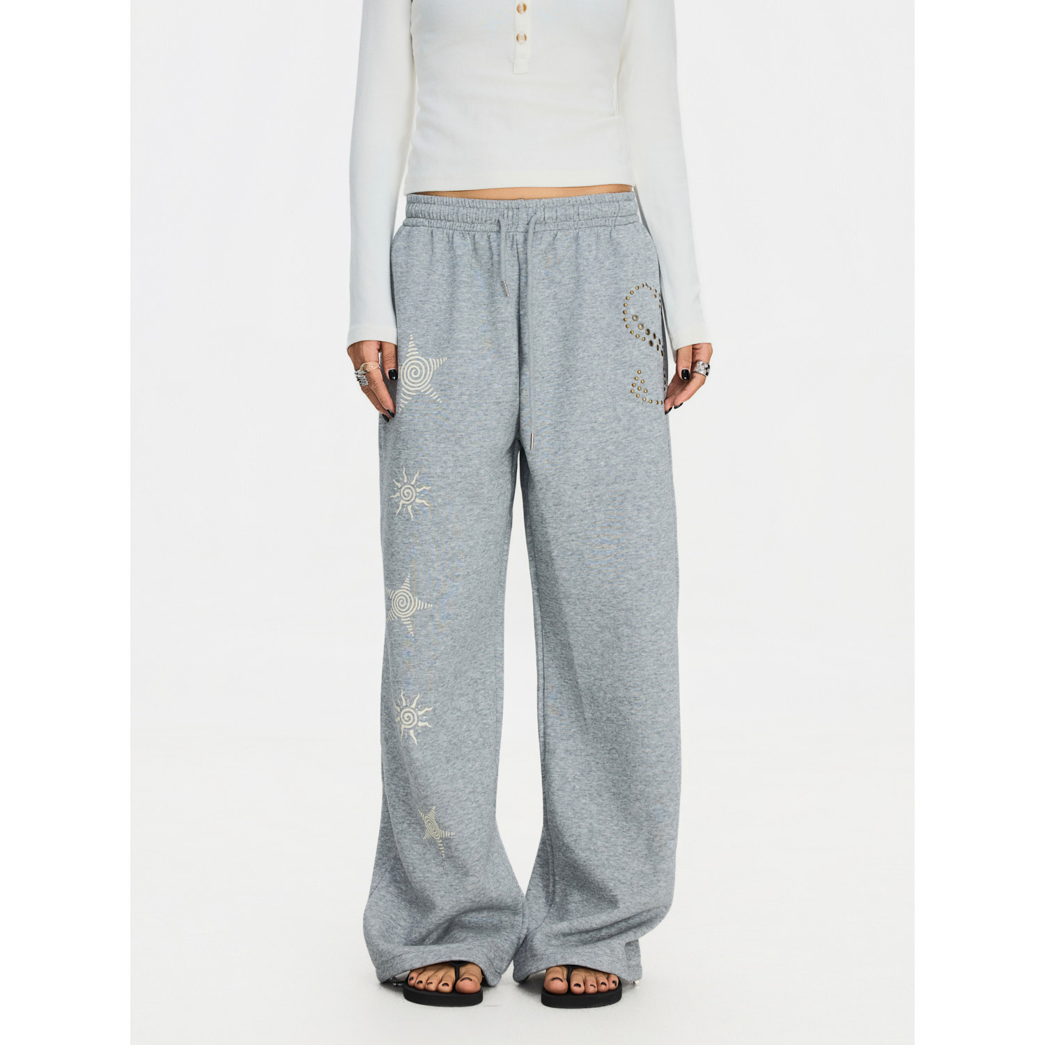 F383 美式复古印花休闲裤男女垂感百搭运动直筒阔腿松弛感卫裤ins