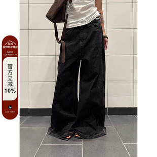 百搭宽松阔腿拖地直筒裤 F383 原色质感低腰长裤 复古牛仔裤 潮 美式
