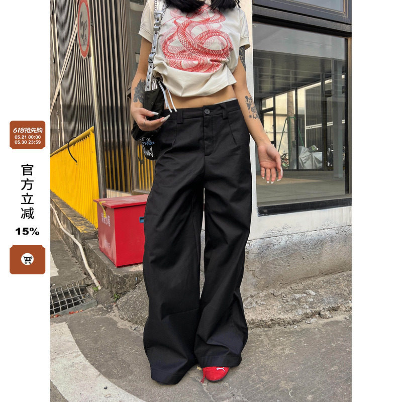 F383 2025美式复古简约百搭基础cleanfit显瘦休闲微喇西裤男女ins