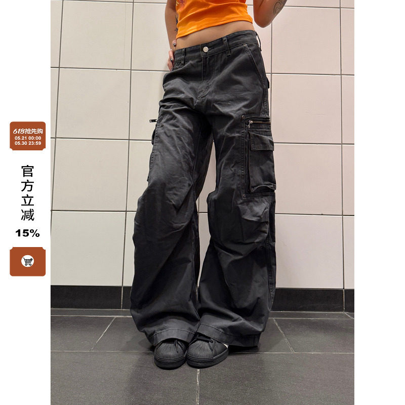 F383 美式复古街头多口袋设计工装裤男女宽松休闲男女百搭直筒裤