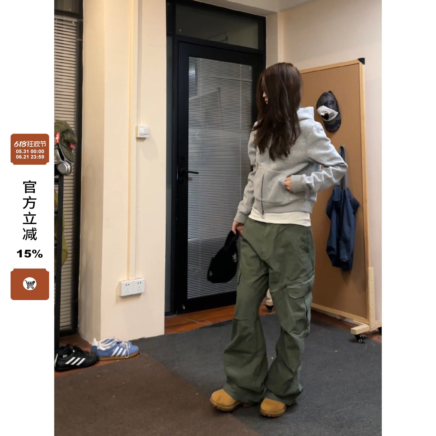 F383 美式复古解构设计感多口袋工装裤男女新款宽松阔腿休闲长裤