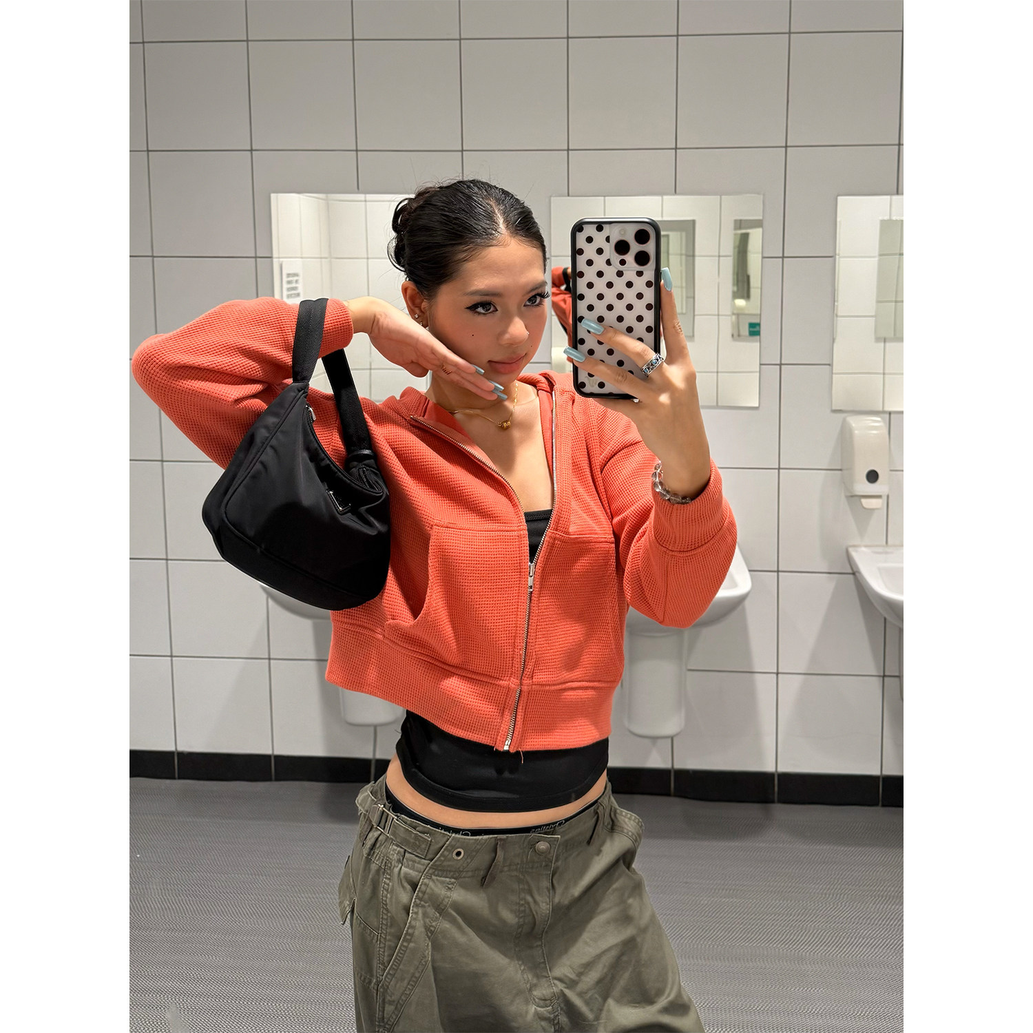 FFR街头风桔色连帽开衫卫衣