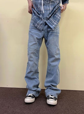 F383 2024AW国潮原创美式复古浅蓝色直筒牛仔裤男女宽松百搭裤子