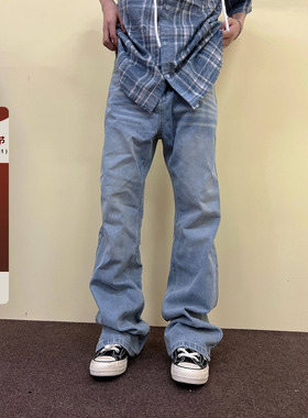 F383 2024AW国潮原创美式复古浅蓝色直筒牛仔裤男女宽松百搭裤子