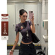 短款 F383 上衣 T恤女夏季 辣妹风小众修身 美式 复古爱心字母印花短袖