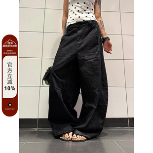 弯刀廓形长裤 复古阔腿宽松原牛膝盖褶皱牛仔裤 男女 2025美式 F383