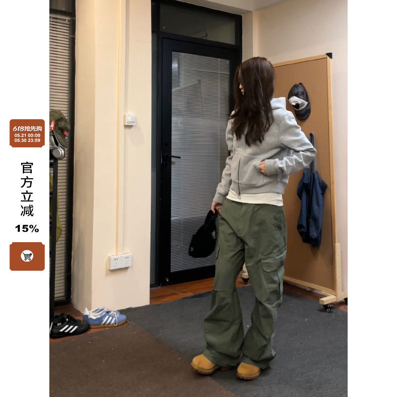 F383 美式复古解构设计感多口袋工装裤男女新款宽松阔腿休闲长裤