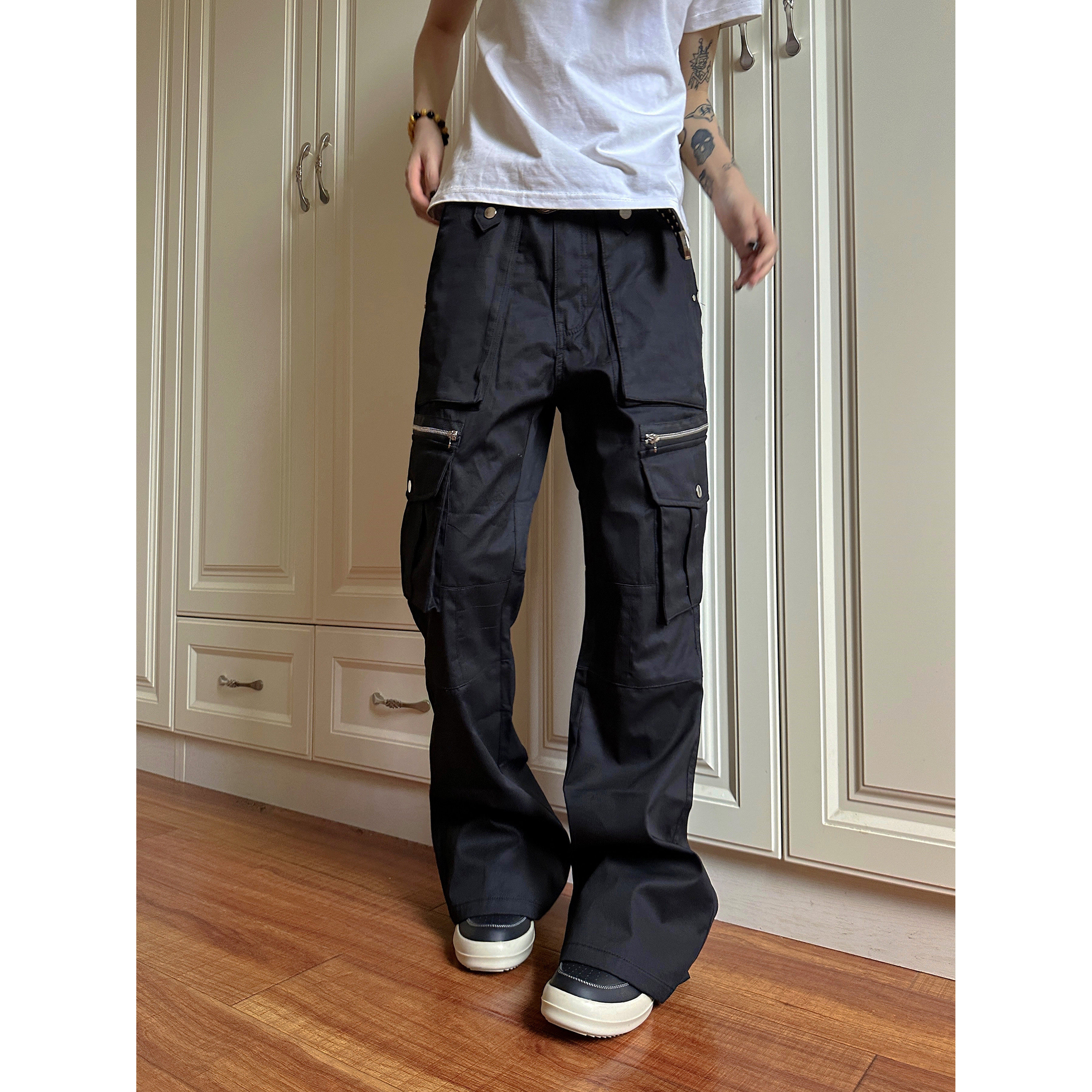 F383 2026美式复古机能长裤工装裤微喇休闲拼接多口袋裤子男女款