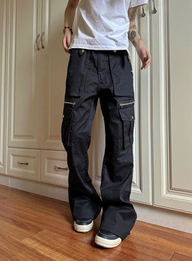 F383 2024美式复古机能长裤工装裤微喇休闲拼接多口袋裤子男女款