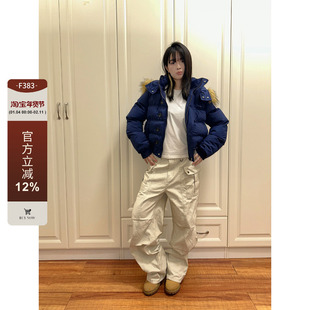 F383 2025美式毛领连帽短款百搭棉服外套冬季加厚保暖派克服男女