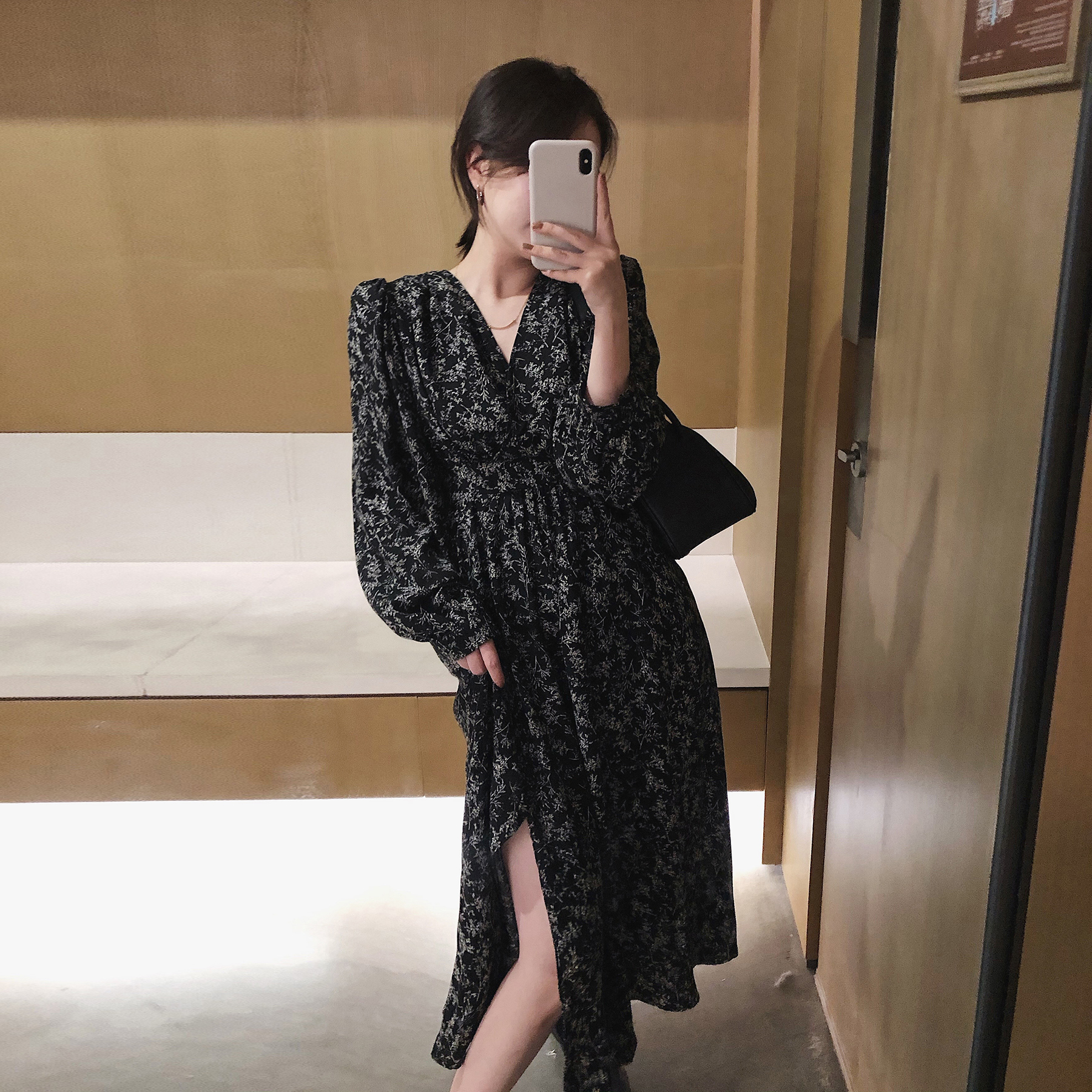 通勤棉加混合纤维花朵显瘦