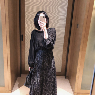 misslady自留韩国复古设计款品质感好美黑色灯笼袖上衣女长袖chic